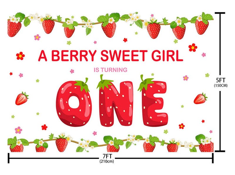 MEHOFOND Strawberry 1st Birthday Backdrop for Girl Sweet Berry Birthday Party Decorations Supplies Banner A Berry Sweet Girl is Turning One Background Cake Table Photo Studio Props 7x5ft - Image 4